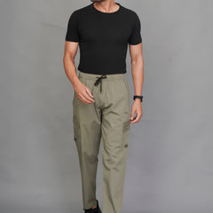 Urban Utility Men’s Solid Light Green Slim-Fit Cargo Pants – Elasticated Waist Casual Trousers