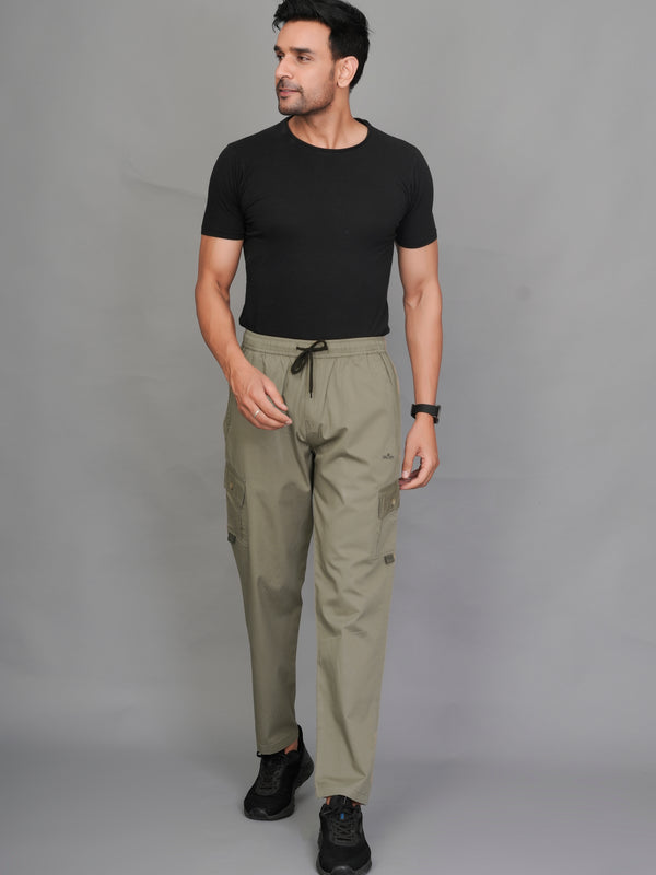 Urban Utility Men’s Solid Light Green Slim-Fit Cargo Pants – Elasticated Waist Casual Trousers