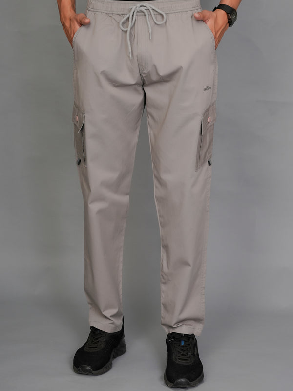 Urban Utility Men’s Solid Light Gray Slim-Fit Cargo Pants – Elasticated Waist Casual Trousers
