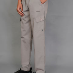 Urban Utility Men’s Solid Light Gray Slim-Fit Cargo Pants – Elasticated Waist Casual Trousers