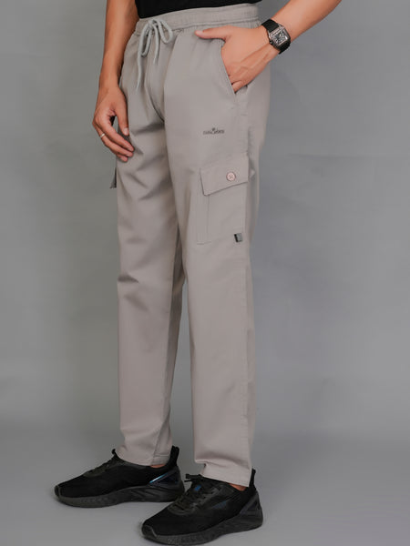 Urban Utility Men’s Solid Light Gray Slim-Fit Cargo Pants – Elasticated Waist Casual Trousers
