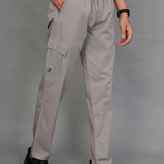 Urban Utility Men’s Solid Light Gray Slim-Fit Cargo Pants – Elasticated Waist Casual Trousers