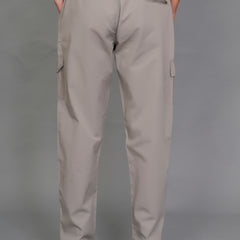 Urban Utility Men’s Solid Light Gray Slim-Fit Cargo Pants – Elasticated Waist Casual Trousers