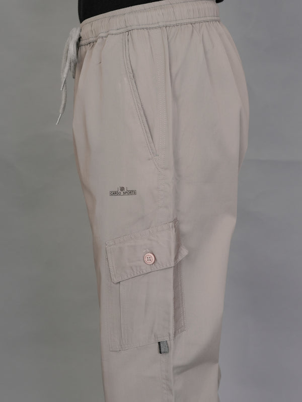 Urban Utility Men’s Solid Light Gray Slim-Fit Cargo Pants – Elasticated Waist Casual Trousers