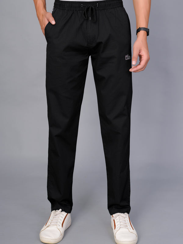 Men’s Premium Track Pants Comfort-Fit Athletic Trousers – Black