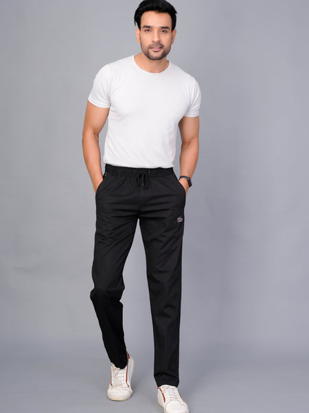 Men’s Premium Track Pants Comfort-Fit Athletic Trousers – Black