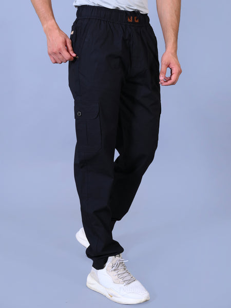 Men's Premium Black 6-Pocket Cargo - Relaxed Fit Cotton Trousers