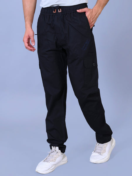 Men's Premium Black 6-Pocket Cargo - Relaxed Fit Cotton Trousers