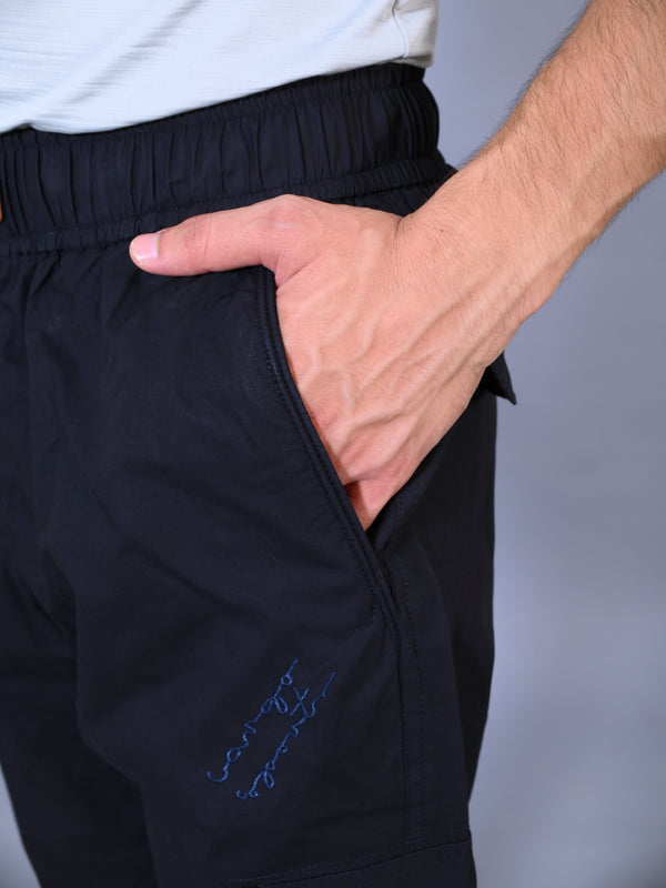 Men's Premium Black 6-Pocket Cargo - Relaxed Fit Cotton Trousers