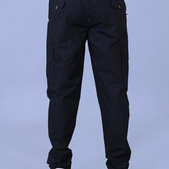 Men's Premium Black 6-Pocket Cargo - Relaxed Fit Cotton Trousers