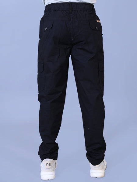 Men's Premium Black 6-Pocket Cargo - Relaxed Fit Cotton Trousers