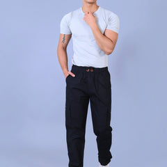 Men's Premium Black 6-Pocket Cargo - Relaxed Fit Cotton Trousers
