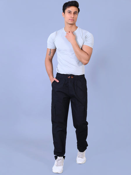 Men's Premium Black 6-Pocket Cargo - Relaxed Fit Cotton Trousers