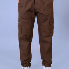 Men's Premium Brown 6-Pocket Cargo - Relaxed Fit Cotton Trousers