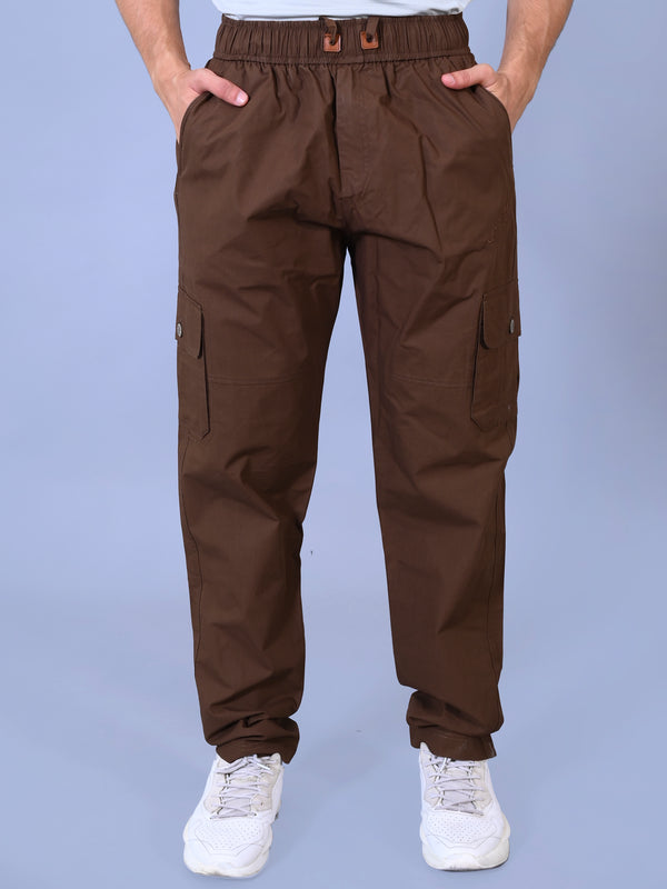 Men's Premium Brown 6-Pocket Cargo - Relaxed Fit Cotton Trousers