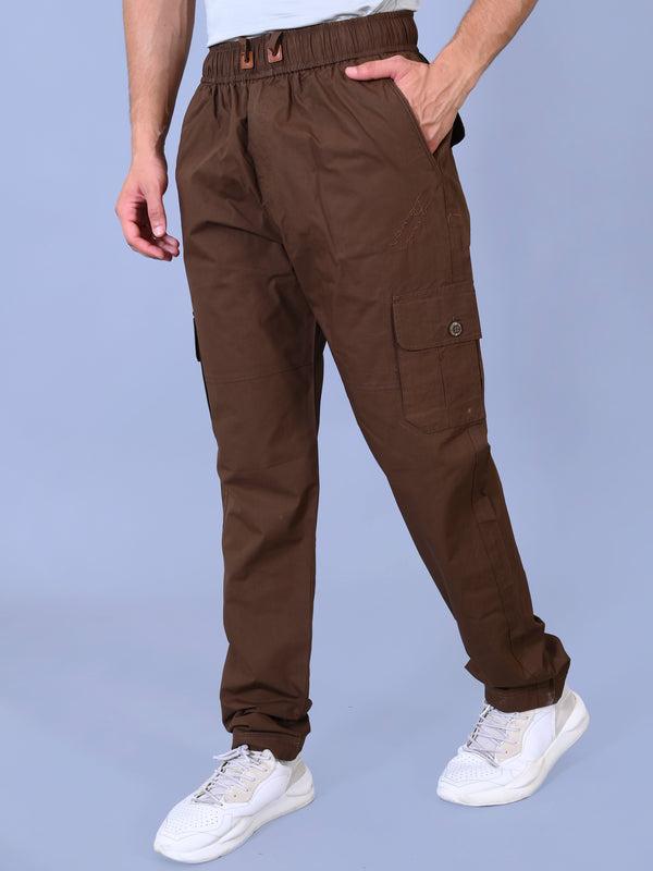 Men's Premium Brown 6-Pocket Cargo - Relaxed Fit Cotton Trousers