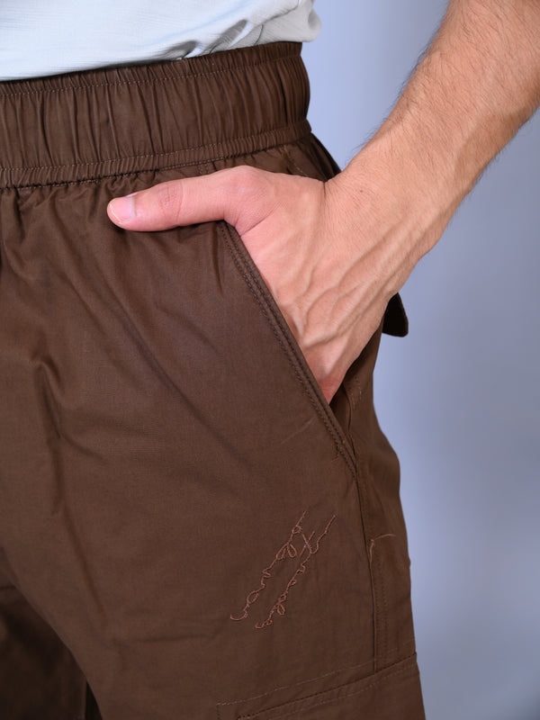 Men's Premium Brown 6-Pocket Cargo - Relaxed Fit Cotton Trousers