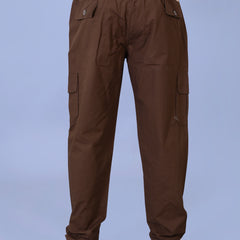 Men's Premium Brown 6-Pocket Cargo - Relaxed Fit Cotton Trousers