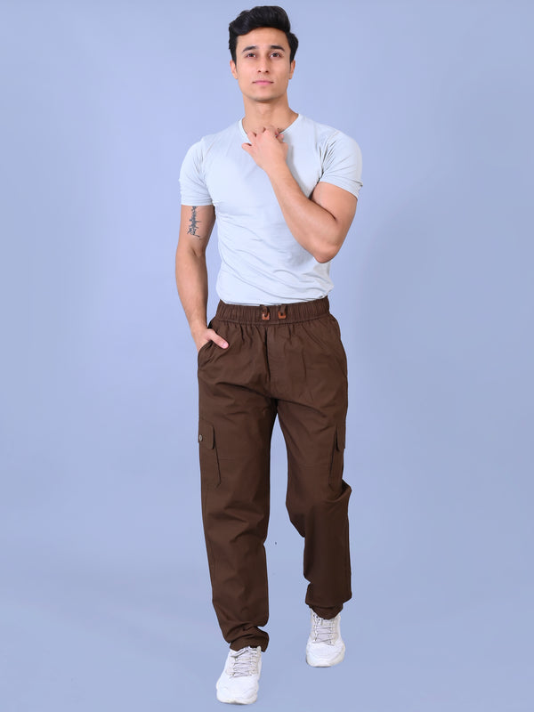 Men's Premium Brown 6-Pocket Cargo - Relaxed Fit Cotton Trousers