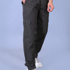 Men's Premium Dark Green 6-Pocket Cargo - Relaxed Fit Cotton Trousers
