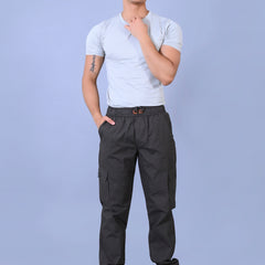 Men's Premium Dark Green 6-Pocket Cargo - Relaxed Fit Cotton Trousers