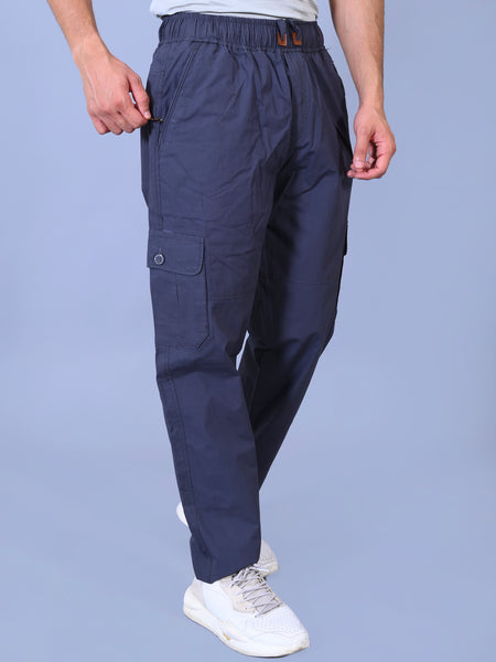 Men's Premium Dark Gray 6-Pocket Cargo - Relaxed Fit Cotton Trousers