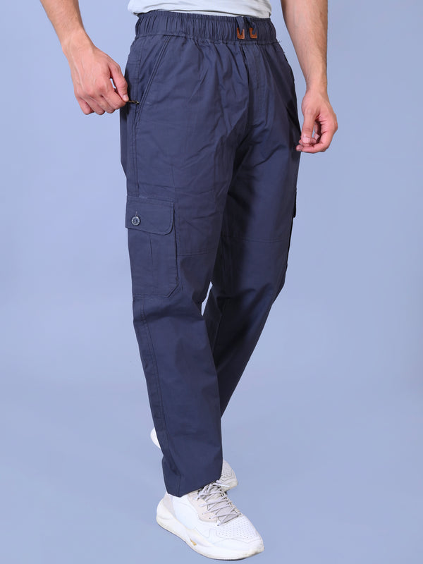 Men's Premium Dark Gray 6-Pocket Cargo - Relaxed Fit Cotton Trousers