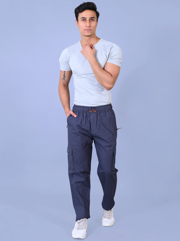Men's Premium Dark Gray 6-Pocket Cargo - Relaxed Fit Cotton Trousers