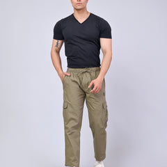 Men's Premium Light Green 6-Pocket Cargo - Relaxed Fit Cotton Trousers