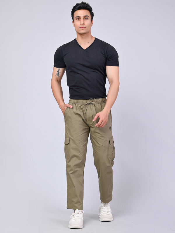 Men's Premium Light Green 6-Pocket Cargo - Relaxed Fit Cotton Trousers