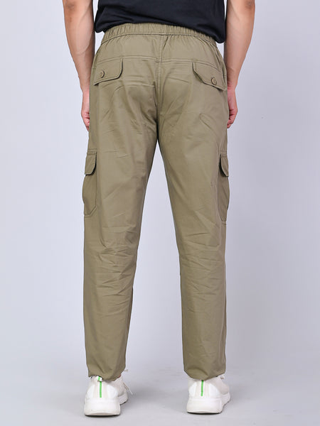 Men's Premium Light Green 6-Pocket Cargo - Relaxed Fit Cotton Trousers