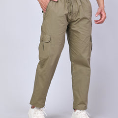 Men's Premium Light Green 6-Pocket Cargo - Relaxed Fit Cotton Trousers