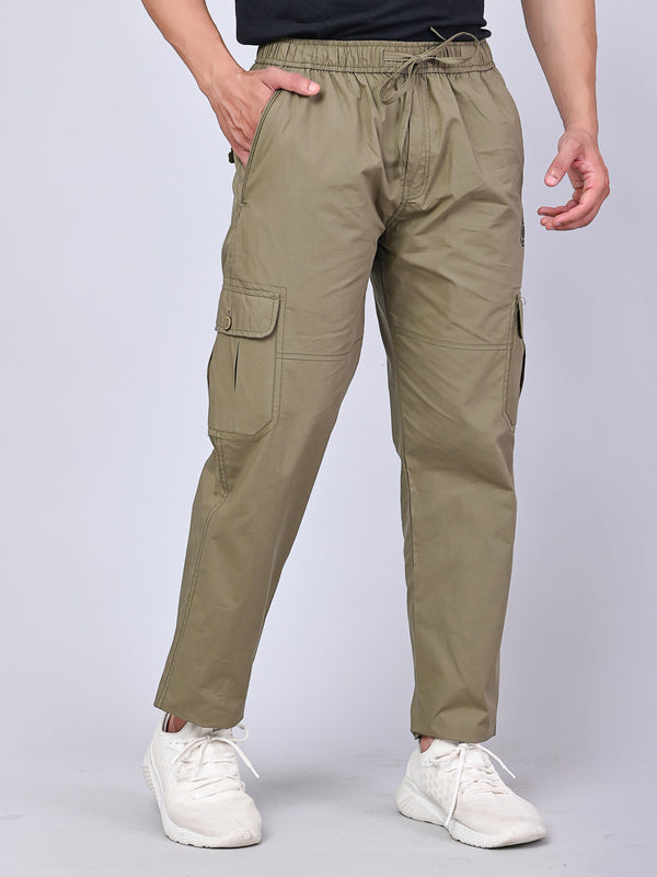Men's Premium Light Green 6-Pocket Cargo - Relaxed Fit Cotton Trousers
