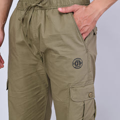 Men's Premium Light Green 6-Pocket Cargo - Relaxed Fit Cotton Trousers