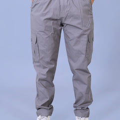 Men's Premium Light Gray 6-Pocket Cargo - Relaxed Fit Cotton Trousers