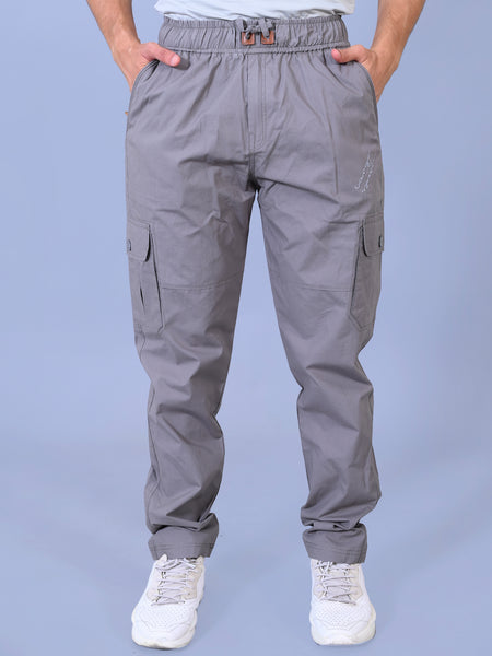 Men's Premium Light Gray 6-Pocket Cargo - Relaxed Fit Cotton Trousers