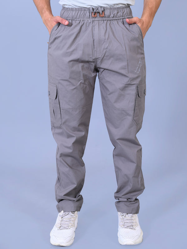 Men's Premium Light Gray 6-Pocket Cargo - Relaxed Fit Cotton Trousers