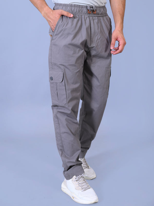 Men's Premium Light Gray 6-Pocket Cargo - Relaxed Fit Cotton Trousers