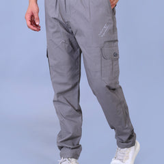 Men's Premium Light Gray 6-Pocket Cargo - Relaxed Fit Cotton Trousers