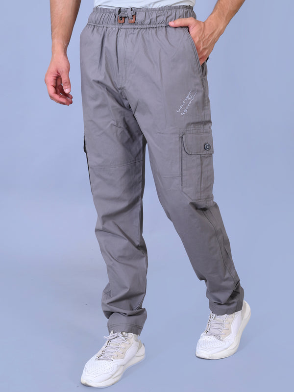 Men's Premium Light Gray 6-Pocket Cargo - Relaxed Fit Cotton Trousers