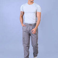 Men's Premium Light Gray 6-Pocket Cargo - Relaxed Fit Cotton Trousers