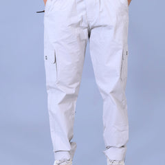 Men's Premium White 6-Pocket Cargo - Relaxed Fit Cotton Trousers