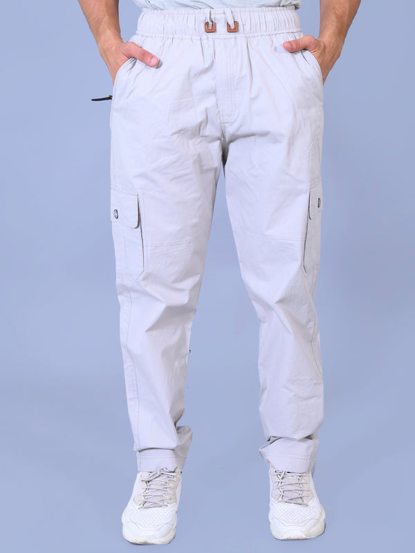 Men's Premium White 6-Pocket Cargo - Relaxed Fit Cotton Trousers