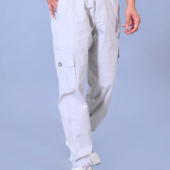 Men's Premium White 6-Pocket Cargo - Relaxed Fit Cotton Trousers