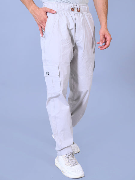 Men's Premium White 6-Pocket Cargo - Relaxed Fit Cotton Trousers