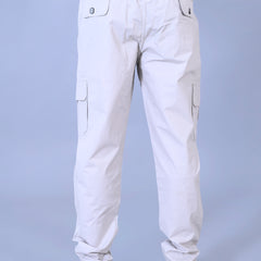 Men's Premium White 6-Pocket Cargo - Relaxed Fit Cotton Trousers