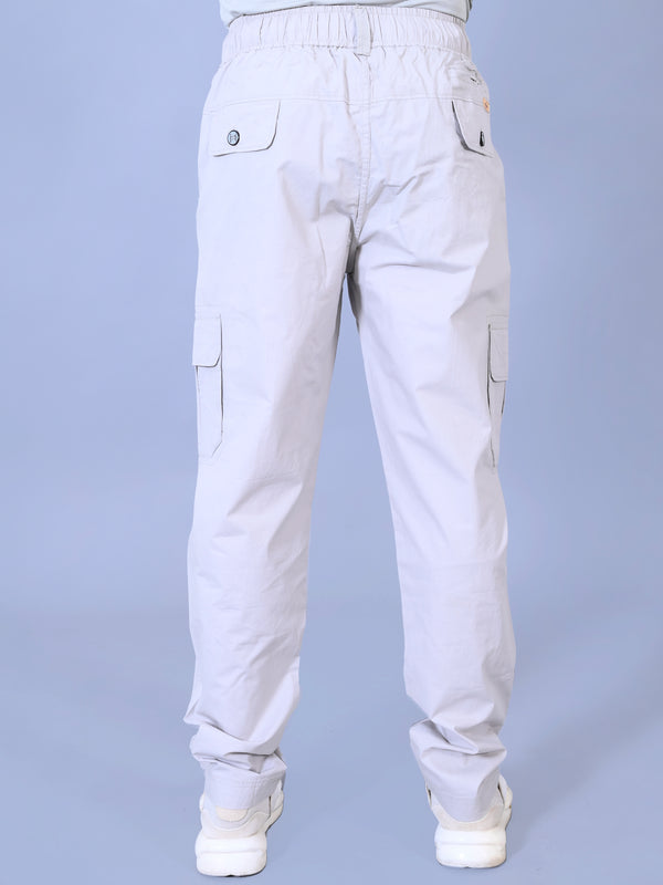 Men's Premium White 6-Pocket Cargo - Relaxed Fit Cotton Trousers