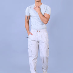 Men's Premium White 6-Pocket Cargo - Relaxed Fit Cotton Trousers