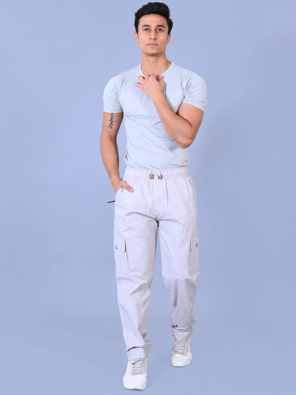 Men's Premium White 6-Pocket Cargo - Relaxed Fit Cotton Trousers