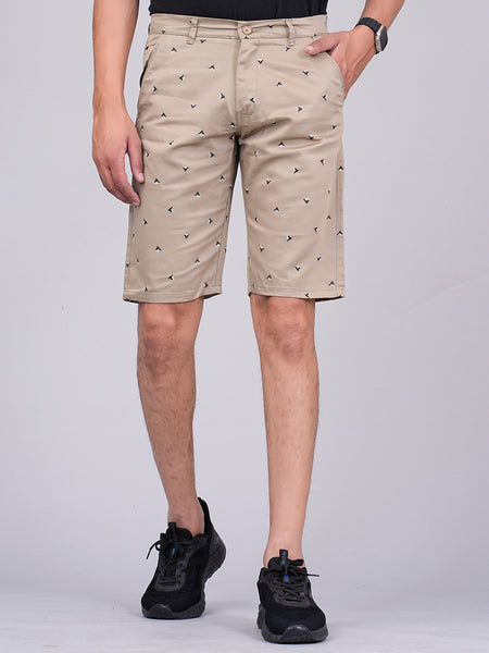 Men's Premium Satin Printed Cargo Capri Shorts – Beige